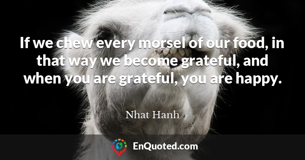 If we chew every morsel of our food, in that way we become grateful, and when you are grateful, you are happy.