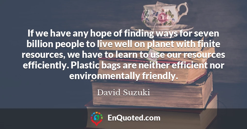 If we have any hope of finding ways for seven billion people to live well on planet with finite resources, we have to learn to use our resources efficiently. Plastic bags are neither efficient nor environmentally friendly.