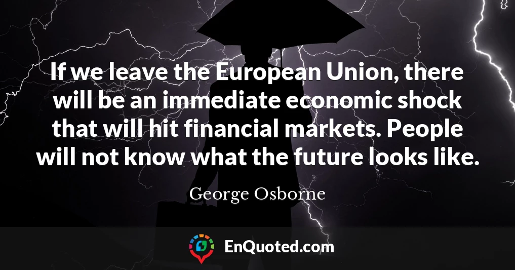 If we leave the European Union, there will be an immediate economic shock that will hit financial markets. People will not know what the future looks like.