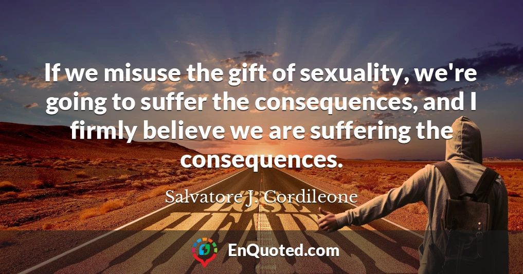 If we misuse the gift of sexuality, we're going to suffer the consequences, and I firmly believe we are suffering the consequences.