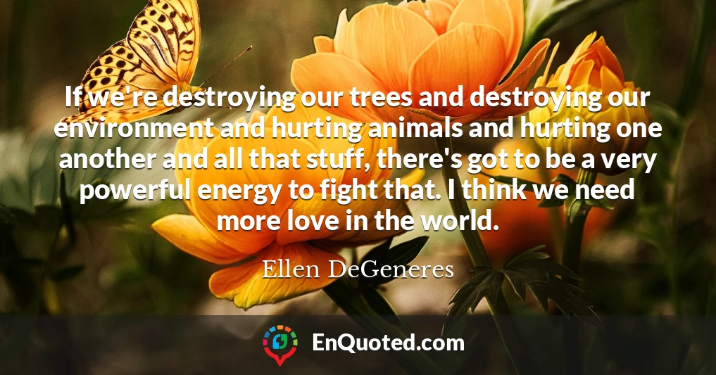 If we're destroying our trees and destroying our environment and hurting animals and hurting one another and all that stuff, there's got to be a very powerful energy to fight that. I think we need more love in the world.