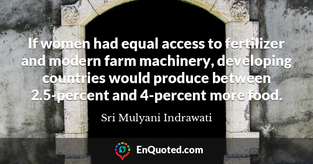 If women had equal access to fertilizer and modern farm machinery, developing countries would produce between 2.5-percent and 4-percent more food.
