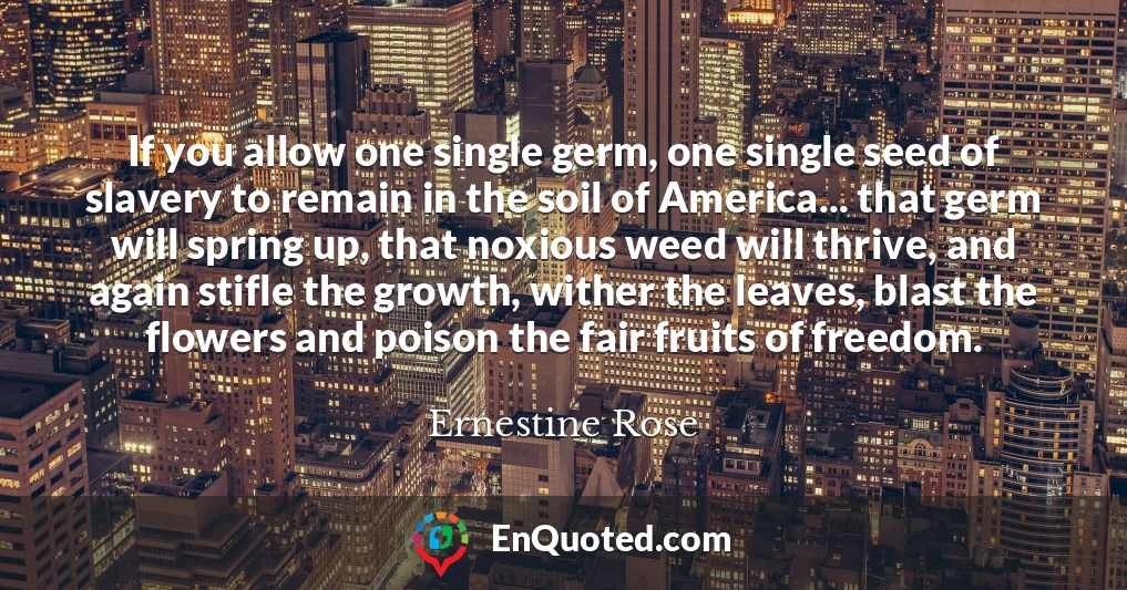 If you allow one single germ, one single seed of slavery to remain in the soil of America... that germ will spring up, that noxious weed will thrive, and again stifle the growth, wither the leaves, blast the flowers and poison the fair fruits of freedom.