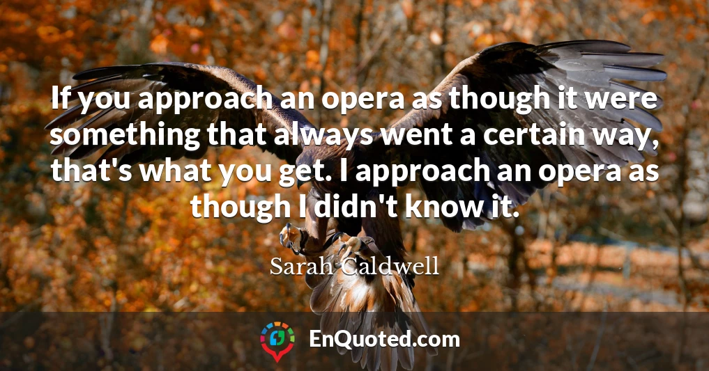 If you approach an opera as though it were something that always went a certain way, that's what you get. I approach an opera as though I didn't know it.