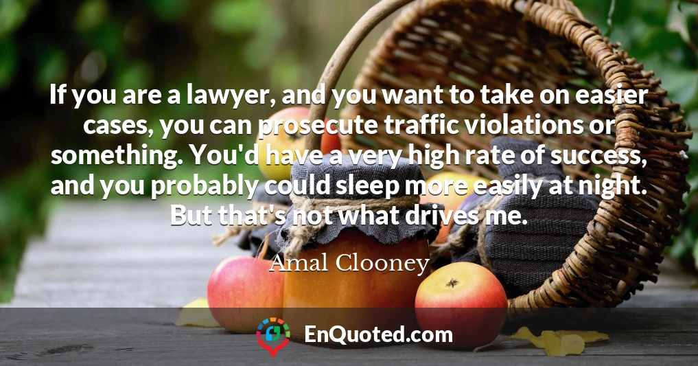 If you are a lawyer, and you want to take on easier cases, you can prosecute traffic violations or something. You'd have a very high rate of success, and you probably could sleep more easily at night. But that's not what drives me.