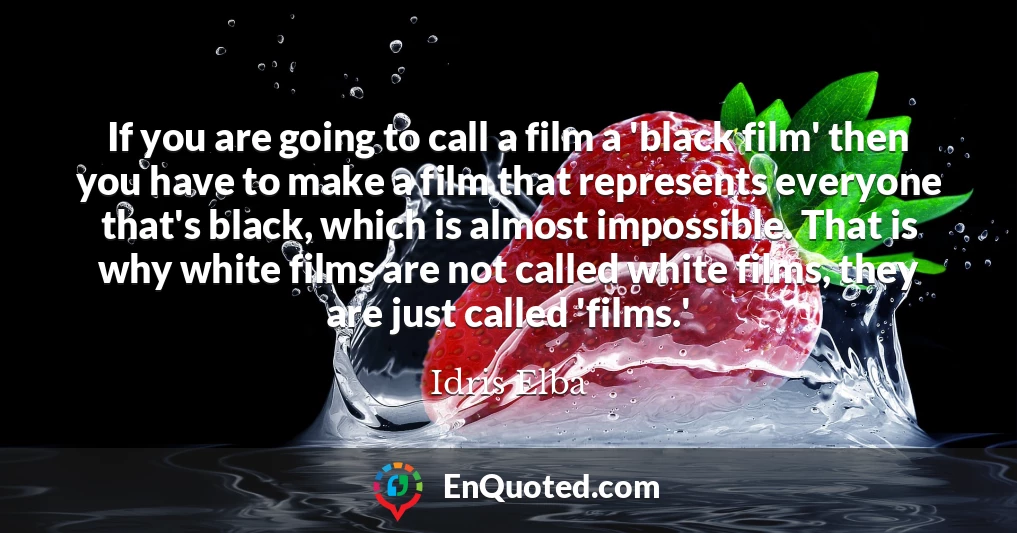 If you are going to call a film a 'black film' then you have to make a film that represents everyone that's black, which is almost impossible. That is why white films are not called white films, they are just called 'films.'