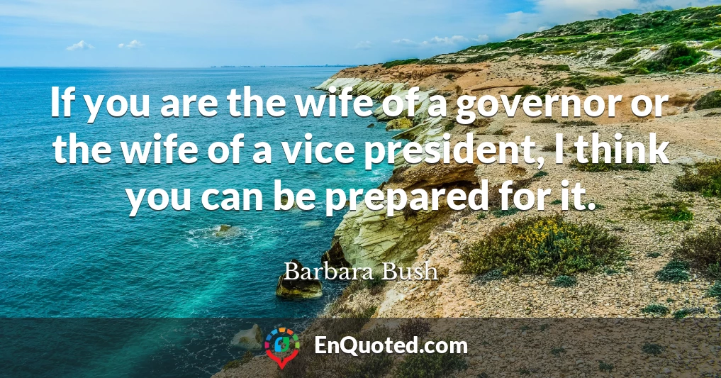 If you are the wife of a governor or the wife of a vice president, I think you can be prepared for it.