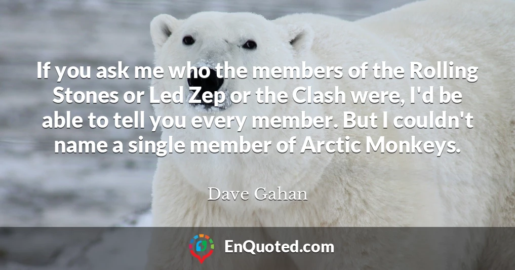 If you ask me who the members of the Rolling Stones or Led Zep or the Clash were, I'd be able to tell you every member. But I couldn't name a single member of Arctic Monkeys.