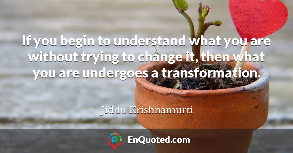 If you begin to understand what you are without trying to change it, then what you are undergoes a transformation.