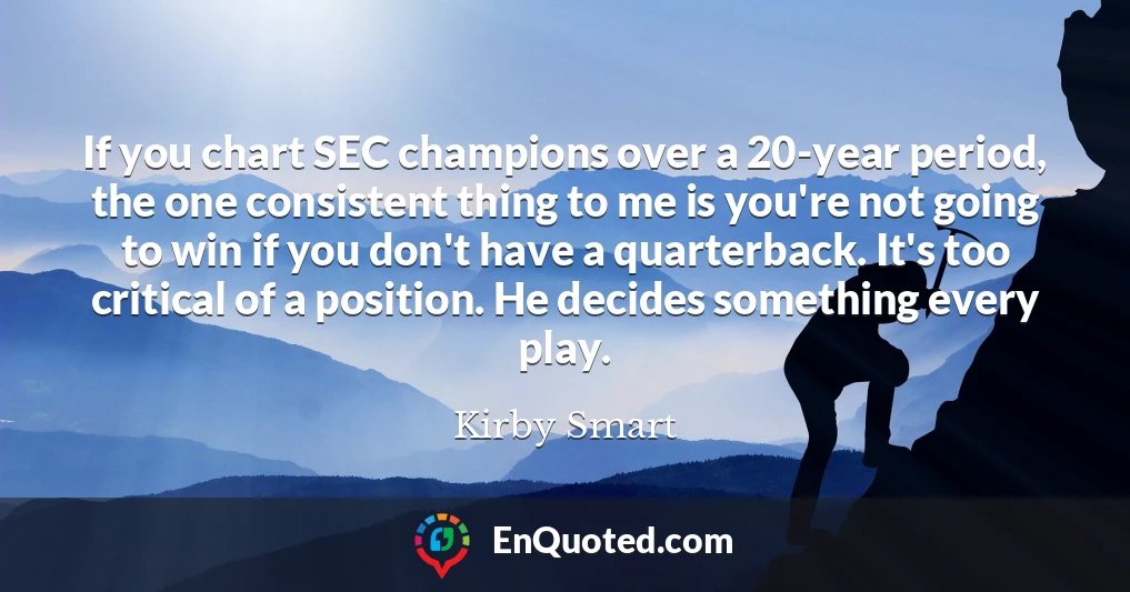 If you chart SEC champions over a 20-year period, the one consistent thing to me is you're not going to win if you don't have a quarterback. It's too critical of a position. He decides something every play.