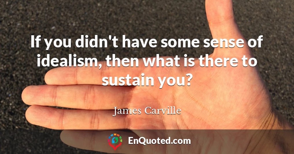 If you didn't have some sense of idealism, then what is there to sustain you?