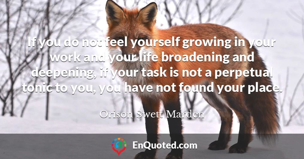 If you do not feel yourself growing in your work and your life broadening and deepening, if your task is not a perpetual tonic to you, you have not found your place.
