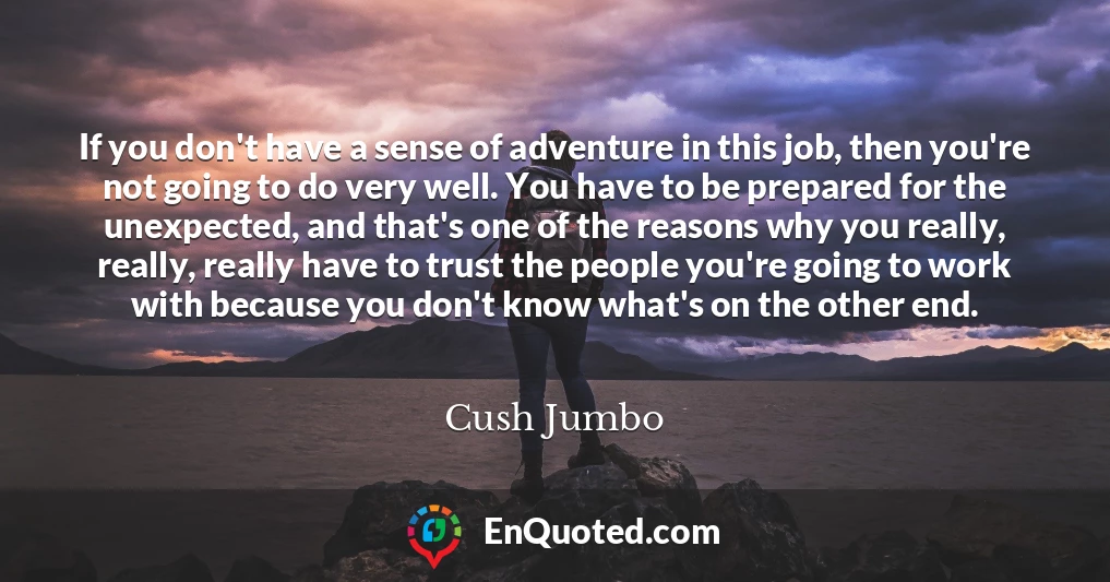 If you don't have a sense of adventure in this job, then you're not going to do very well. You have to be prepared for the unexpected, and that's one of the reasons why you really, really, really have to trust the people you're going to work with because you don't know what's on the other end.