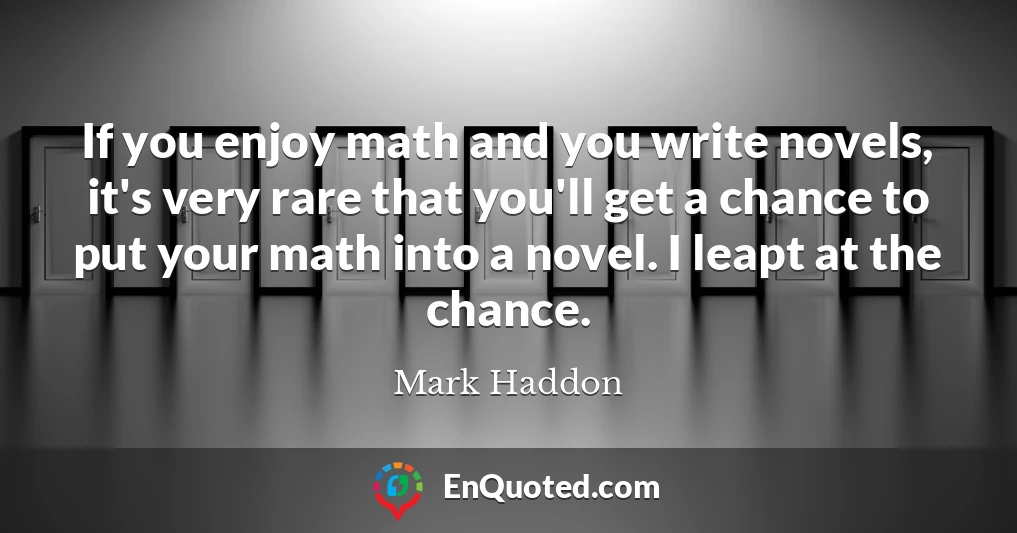 If you enjoy math and you write novels, it's very rare that you'll get a chance to put your math into a novel. I leapt at the chance.