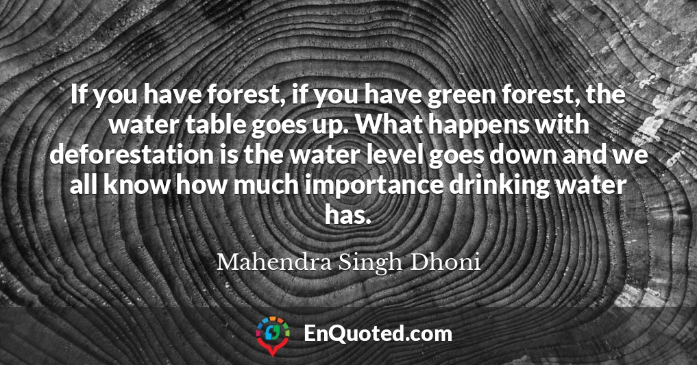 If you have forest, if you have green forest, the water table goes up. What happens with deforestation is the water level goes down and we all know how much importance drinking water has.