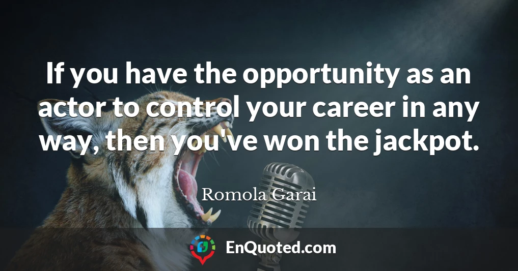 If you have the opportunity as an actor to control your career in any way, then you've won the jackpot.