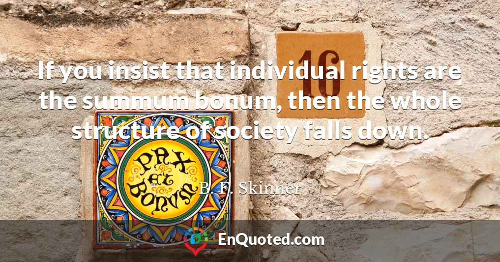 If you insist that individual rights are the summum bonum, then the whole structure of society falls down.