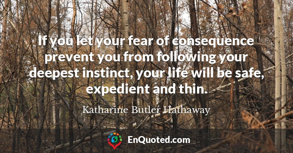 If you let your fear of consequence prevent you from following your deepest instinct, your life will be safe, expedient and thin.