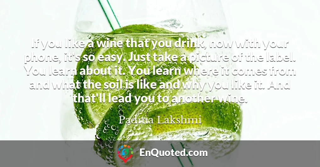 If you like a wine that you drink, now with your phone, it's so easy. Just take a picture of the label. You learn about it. You learn where it comes from and what the soil is like and why you like it. And that'll lead you to another wine.