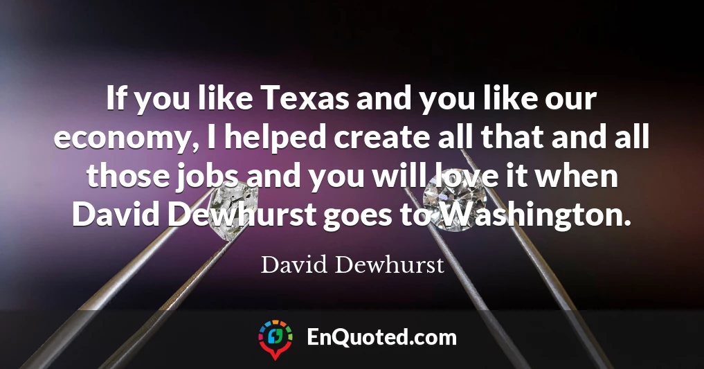 If you like Texas and you like our economy, I helped create all that and all those jobs and you will love it when David Dewhurst goes to Washington.