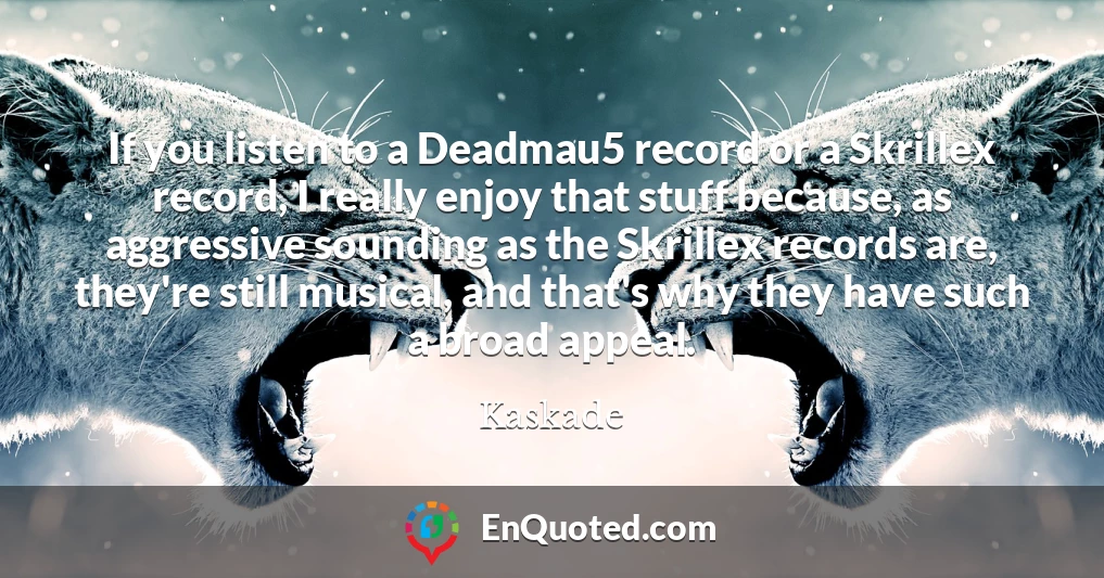 If you listen to a Deadmau5 record or a Skrillex record, I really enjoy that stuff because, as aggressive sounding as the Skrillex records are, they're still musical, and that's why they have such a broad appeal.