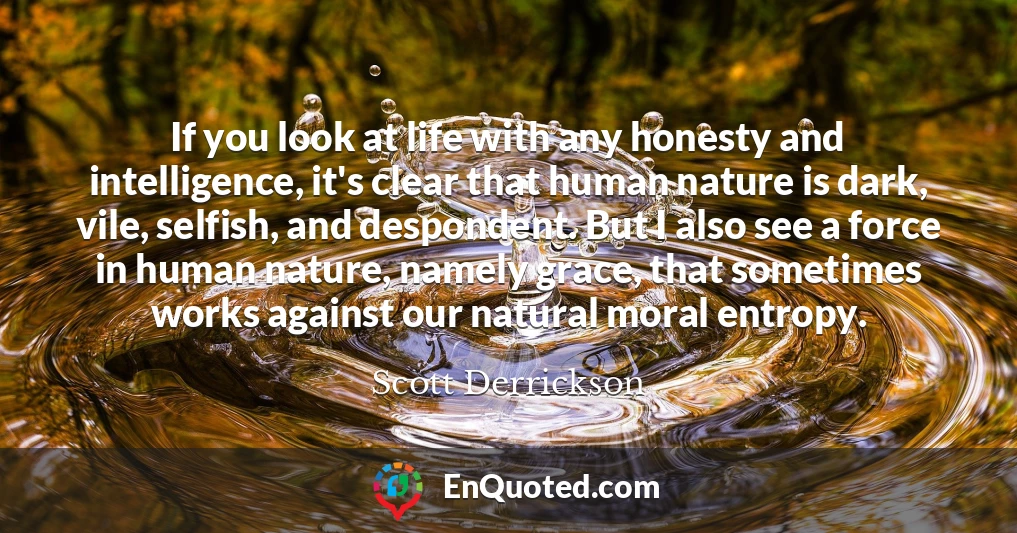 If you look at life with any honesty and intelligence, it's clear that human nature is dark, vile, selfish, and despondent. But I also see a force in human nature, namely grace, that sometimes works against our natural moral entropy.