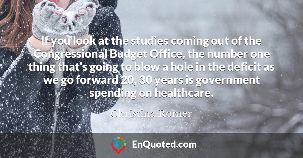 If you look at the studies coming out of the Congressional Budget Office, the number one thing that's going to blow a hole in the deficit as we go forward 20, 30 years is government spending on healthcare.