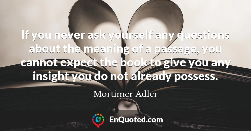 If you never ask yourself any questions about the meaning of a passage, you cannot expect the book to give you any insight you do not already possess.