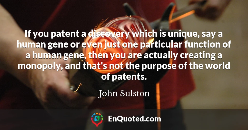 If you patent a discovery which is unique, say a human gene or even just one particular function of a human gene, then you are actually creating a monopoly, and that's not the purpose of the world of patents.