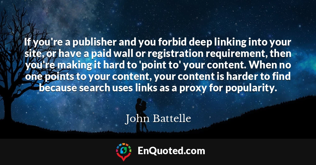 If you're a publisher and you forbid deep linking into your site, or have a paid wall or registration requirement, then you're making it hard to 'point to' your content. When no one points to your content, your content is harder to find because search uses links as a proxy for popularity.