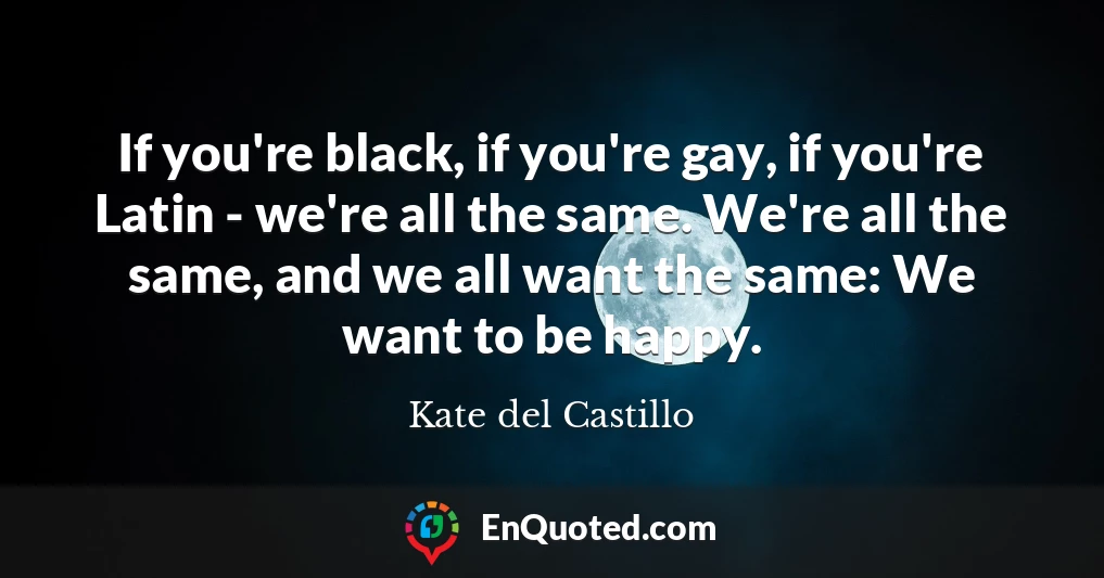 If you're black, if you're gay, if you're Latin - we're all the same. We're all the same, and we all want the same: We want to be happy.