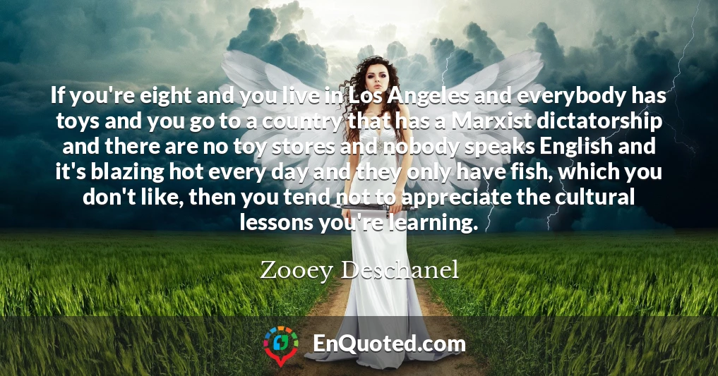 If you're eight and you live in Los Angeles and everybody has toys and you go to a country that has a Marxist dictatorship and there are no toy stores and nobody speaks English and it's blazing hot every day and they only have fish, which you don't like, then you tend not to appreciate the cultural lessons you're learning.