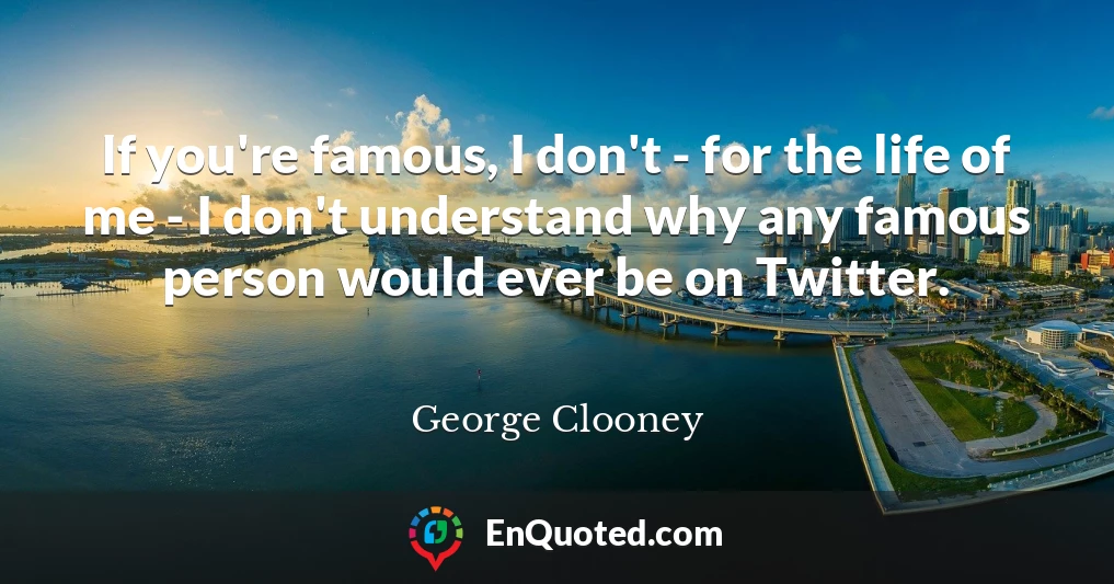 If you're famous, I don't - for the life of me - I don't understand why any famous person would ever be on Twitter.