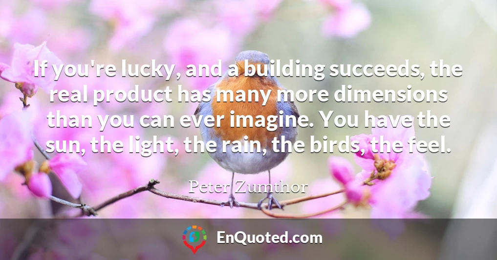 If you're lucky, and a building succeeds, the real product has many more dimensions than you can ever imagine. You have the sun, the light, the rain, the birds, the feel.
