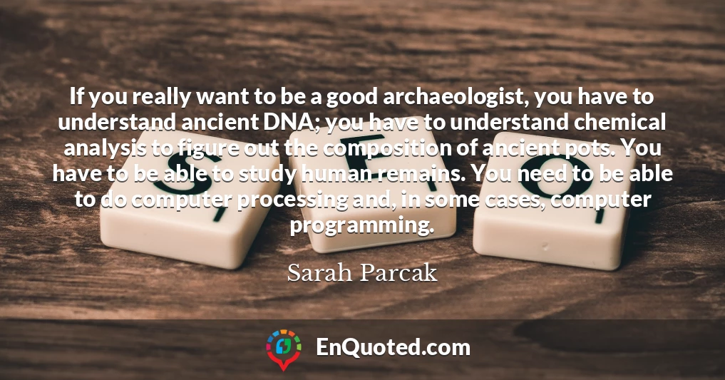 If you really want to be a good archaeologist, you have to understand ancient DNA; you have to understand chemical analysis to figure out the composition of ancient pots. You have to be able to study human remains. You need to be able to do computer processing and, in some cases, computer programming.