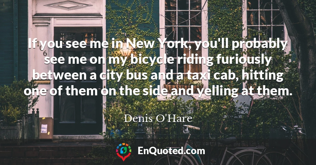 If you see me in New York, you'll probably see me on my bicycle riding furiously between a city bus and a taxi cab, hitting one of them on the side and yelling at them.