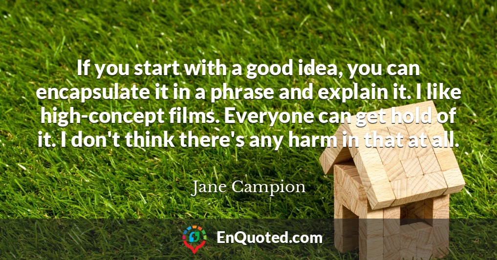 If you start with a good idea, you can encapsulate it in a phrase and explain it. I like high-concept films. Everyone can get hold of it. I don't think there's any harm in that at all.