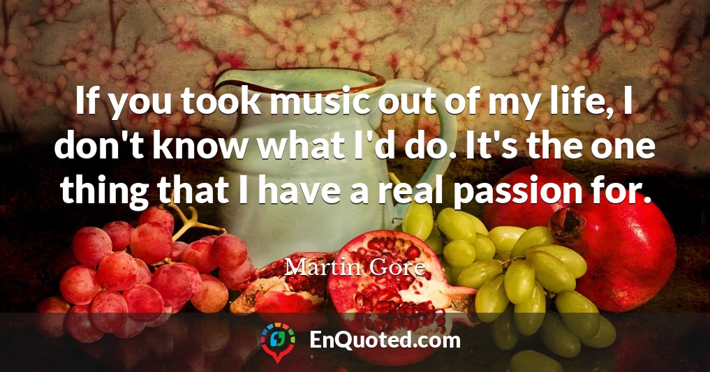 If you took music out of my life, I don't know what I'd do. It's the one thing that I have a real passion for.