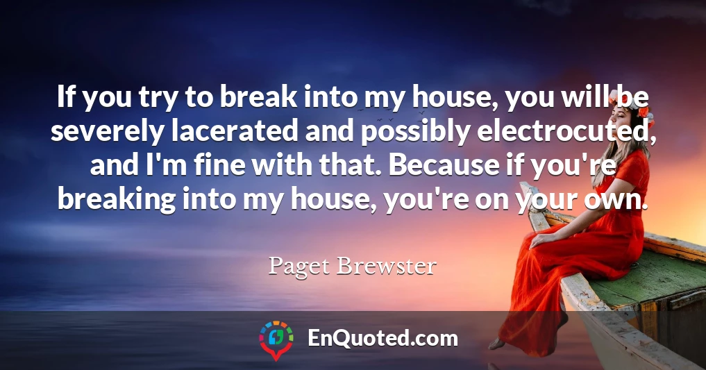 If you try to break into my house, you will be severely lacerated and possibly electrocuted, and I'm fine with that. Because if you're breaking into my house, you're on your own.