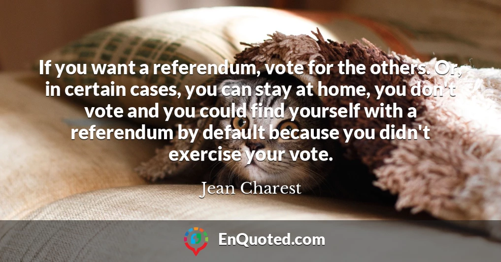 If you want a referendum, vote for the others. Or, in certain cases, you can stay at home, you don't vote and you could find yourself with a referendum by default because you didn't exercise your vote.