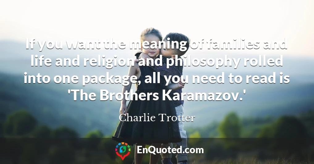 If you want the meaning of families and life and religion and philosophy rolled into one package, all you need to read is 'The Brothers Karamazov.'