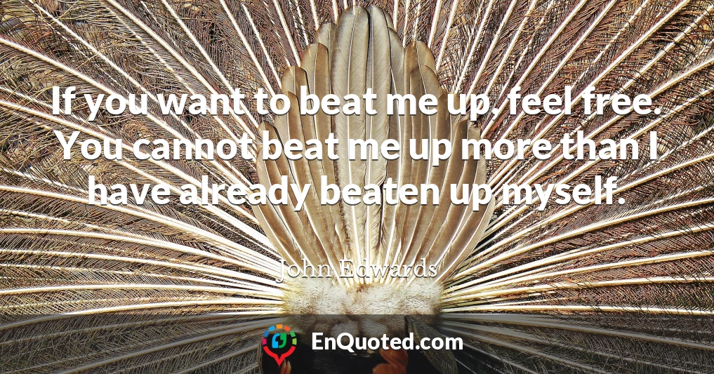 If you want to beat me up, feel free. You cannot beat me up more than I have already beaten up myself.