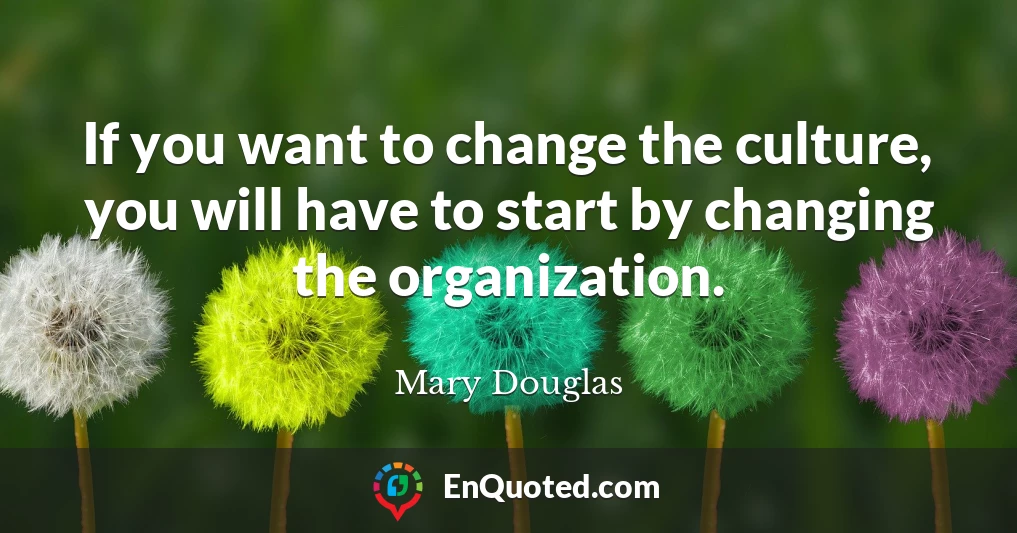 If you want to change the culture, you will have to start by changing the organization.