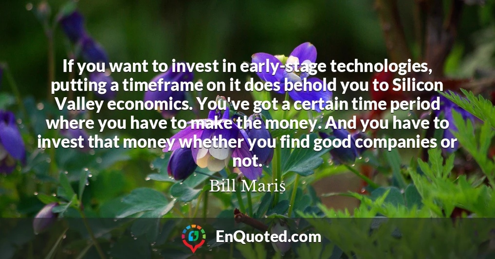 If you want to invest in early-stage technologies, putting a timeframe on it does behold you to Silicon Valley economics. You've got a certain time period where you have to make the money. And you have to invest that money whether you find good companies or not.