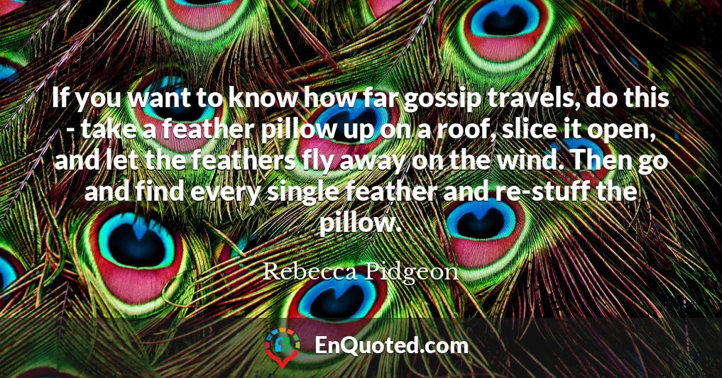 If you want to know how far gossip travels, do this - take a feather pillow up on a roof, slice it open, and let the feathers fly away on the wind. Then go and find every single feather and re-stuff the pillow.