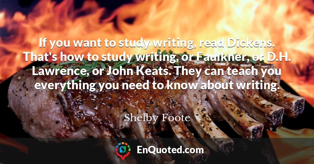 If you want to study writing, read Dickens. That's how to study writing, or Faulkner, or D.H. Lawrence, or John Keats. They can teach you everything you need to know about writing.