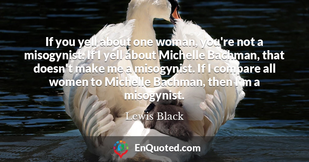 If you yell about one woman, you're not a misogynist. If I yell about Michelle Bachman, that doesn't make me a misogynist. If I compare all women to Michelle Bachman, then I'm a misogynist.