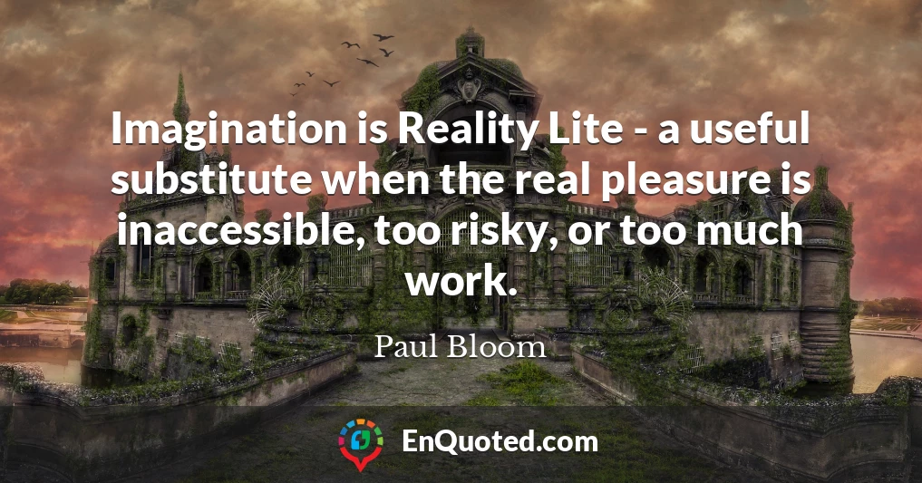 Imagination is Reality Lite - a useful substitute when the real pleasure is inaccessible, too risky, or too much work.