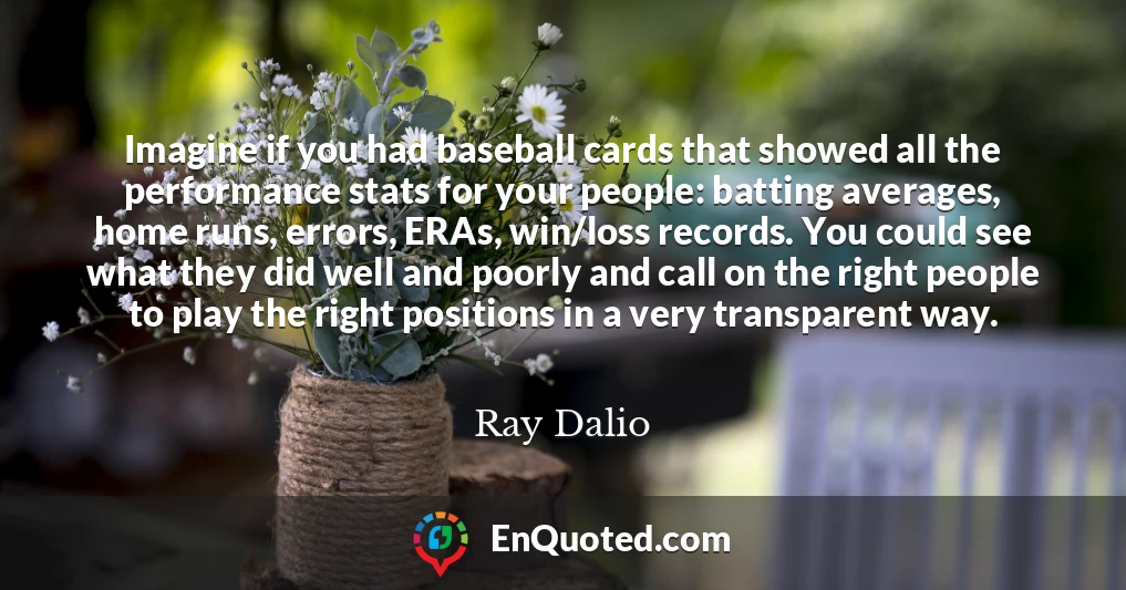 Imagine if you had baseball cards that showed all the performance stats for your people: batting averages, home runs, errors, ERAs, win/loss records. You could see what they did well and poorly and call on the right people to play the right positions in a very transparent way.