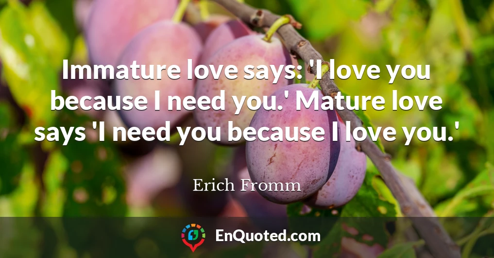 Immature love says: 'I love you because I need you.' Mature love says 'I need you because I love you.'